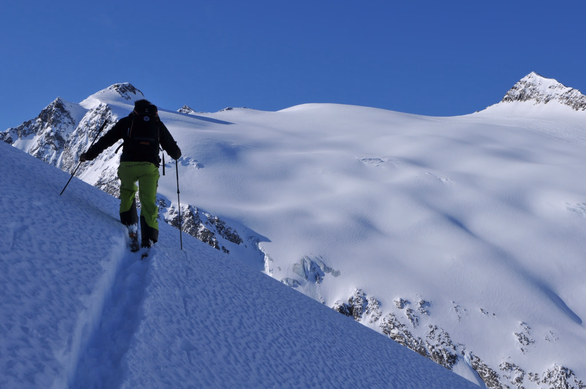 Ski mountaineer approaching Hinterer Seelenkogel